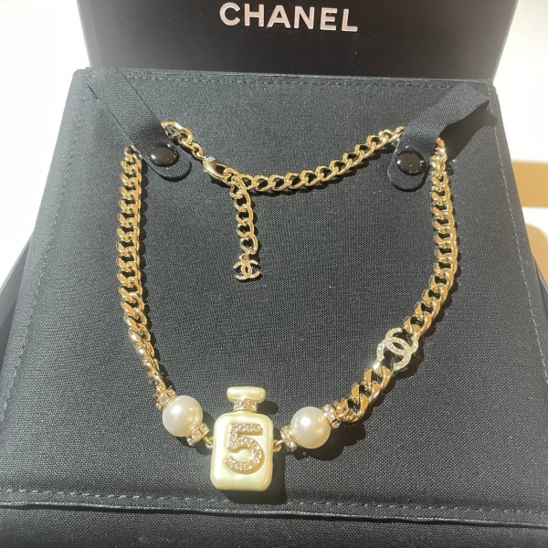 Chanel  N°5雙珍珠香水瓶銀色項鍊