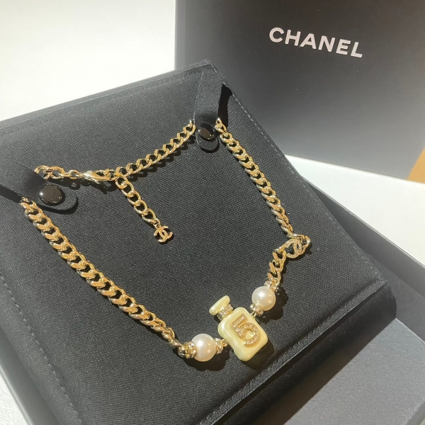 Chanel  N°5雙珍珠香水瓶銀色項鍊