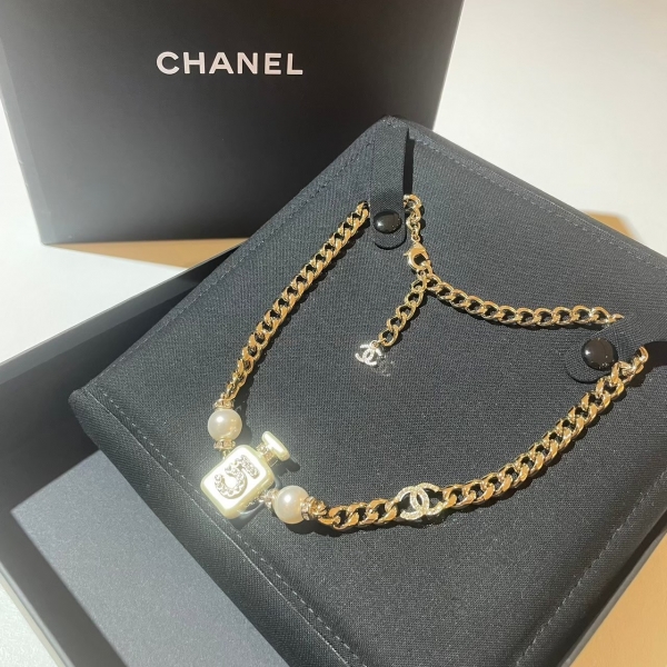 Chanel  N°5雙珍珠香水瓶銀色項鍊