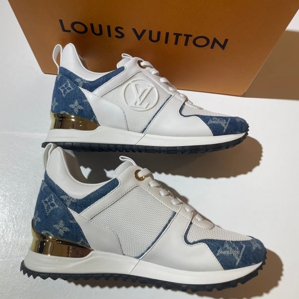 Louis Vuitton  前後牛仔老花圖案兩側白後金亮片休閒鞋