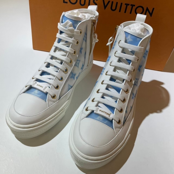 Louis Vuitton 側淺藍荖花STELLAR白高筒運動鞋