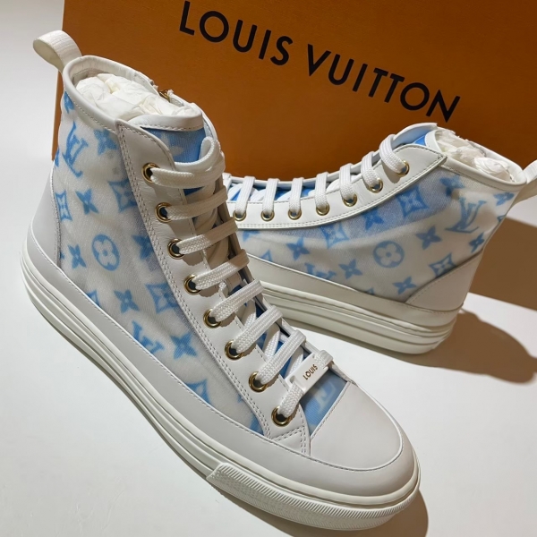 Louis Vuitton 側淺藍荖花STELLAR白高筒運動鞋