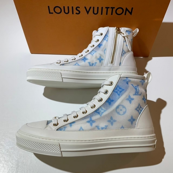 Louis Vuitton 側淺藍荖花STELLAR白高筒運動鞋