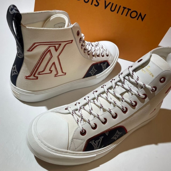 Louis Vuitton 白色側邊大logo帆布鞋