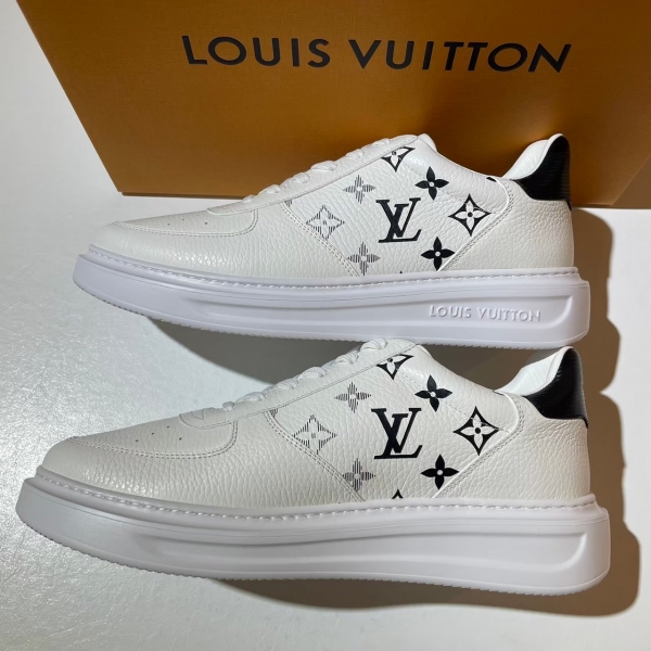 Louis Vuitton  側漸變老花後黑標白色皮革休閒鞋