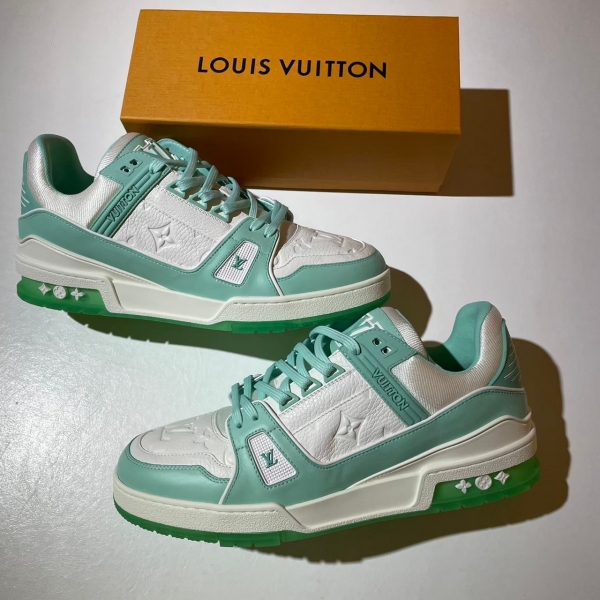 Louis Vuitton 蒂芬尼綠白皮革運動鞋