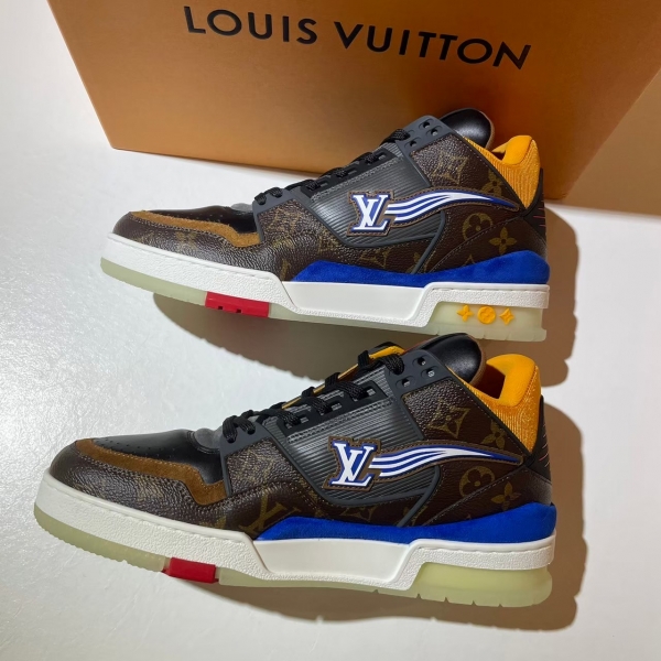 Louis Vuitton 老花黃底藍麂皮運動鞋