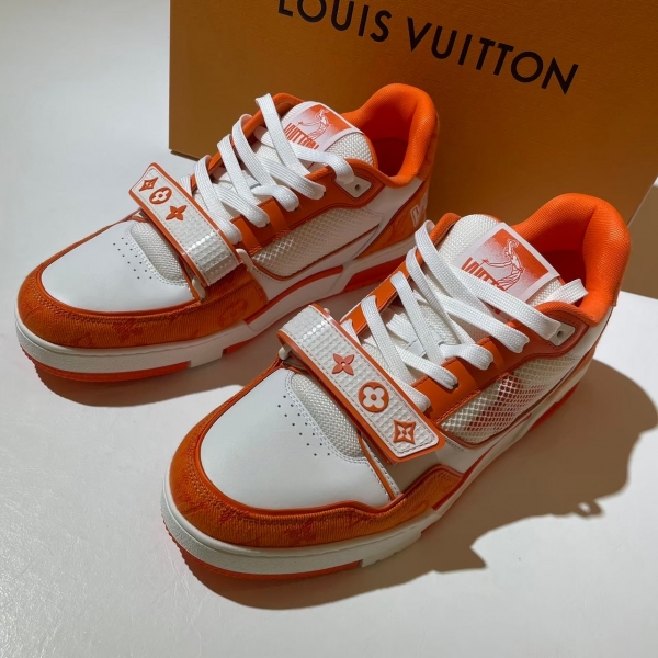 Louis Vuitton  橘色丹寧魔鬼氈運動鞋